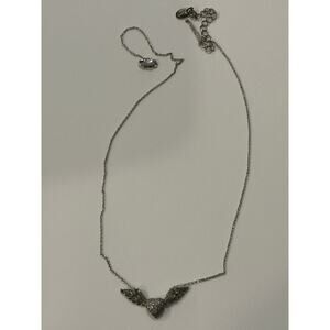 Sterling Silver Tiny Diamonds Pendant Necklace Heart Wings Dainty